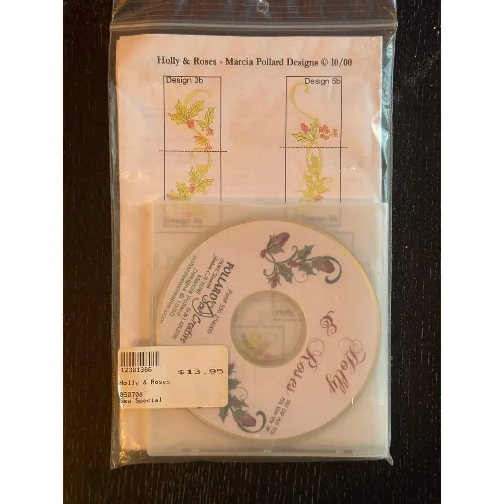 Pollard's Sew Creative Holly & Roses Pattern for Embroidery Machine with CDROM